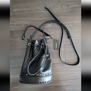 New! Diesel Black Gold Leather Bucket Bag
